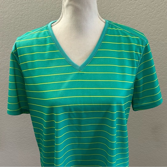 Reel legends Green Striped V-Neck T-Shirt - Picture 3 of 7